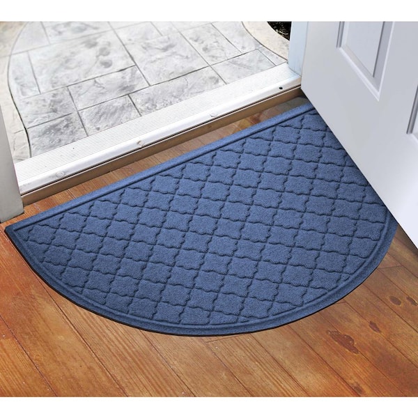 Waterhog Cordova 24 in. x 39 in. Half Round PET Polyester Indoor Outdoor Door Mat Navy