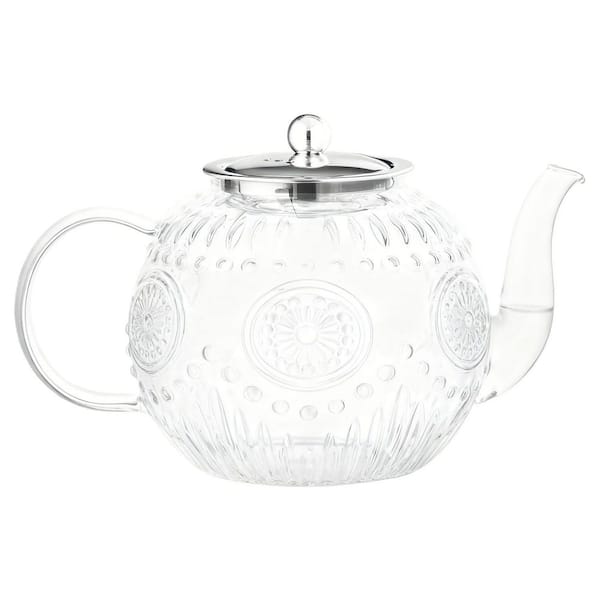 6-Cup Vintage Glass Teapot with Removable Infuser for Blooming and Loose Leaf Tea, Stovetop Safe
