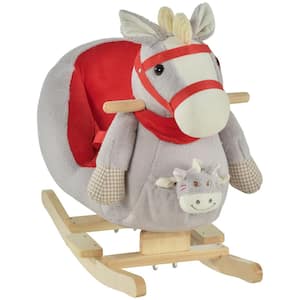 Gray Cute Horse Design Kids Ride-On Rocking Horse Toy with Lullaby Song