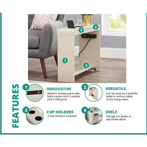 HOSEOKA Narrow End Table with Charging Station Farmhouse End Table with USB  Ports and Outlets for Small Space, Slim Sofa Side Table with Storage