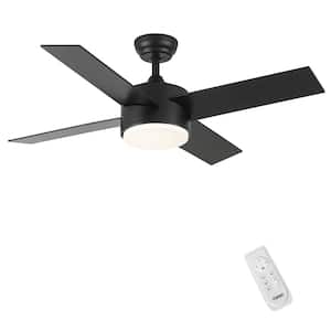 44 in. Dimmable Integrated LED Light Indoor Black Remote Flush Ceiling Fan with Black ABS Blade