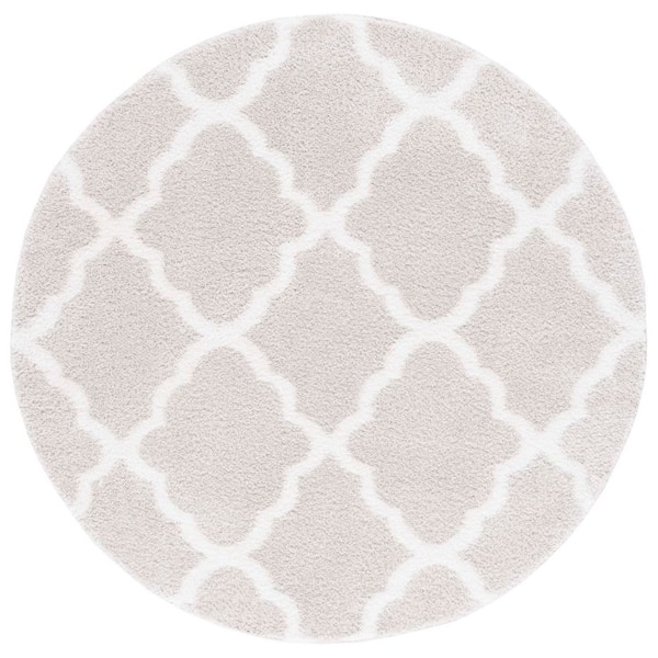 Tahoe Shag 7 ft. x 7 ft. Silver/White Trellis Diamond Round Area Rug