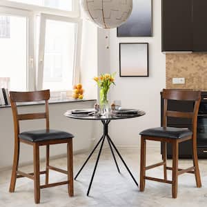 Bistro Brown and Black Upholstered Bar Stools Vintage Wooden Dining Chair for Kitchen (Set of 2)