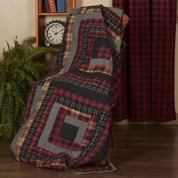 VHC BRANDS Cumberland Red Black Tan Rustic Cotton Quilted 70 in. x 55 in. Throw