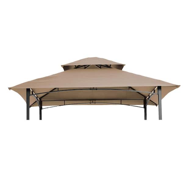Unbranded 8 ft. x 5 ft. Grill Gazebo Replacement Canopy, Double Tiered BBQ Tent Roof Top Cover, Beige