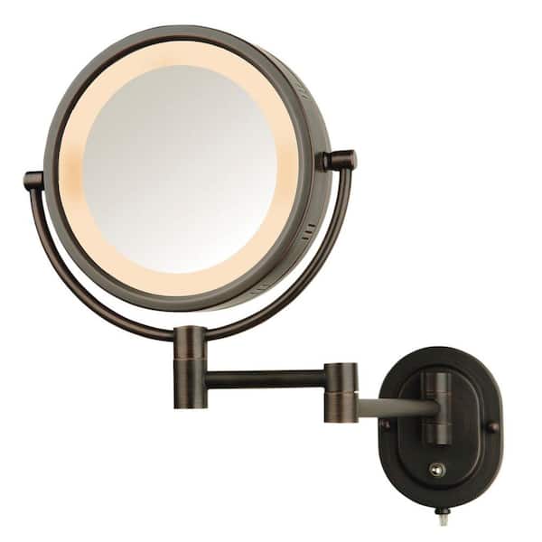 Jerdon 5X Halo Lighted 13 in. L x 9 in. W Wall Mount Makeup Mirror in Bronze