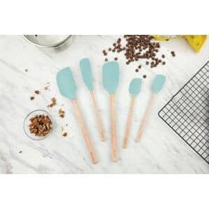Light Aqua Silicone and Wood Handle Spatula Set of 5
