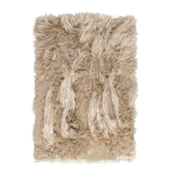 Super Area Rugs Serene Silky Faux Fur Fluffy Shag Rug Light Brown 3' x 5'