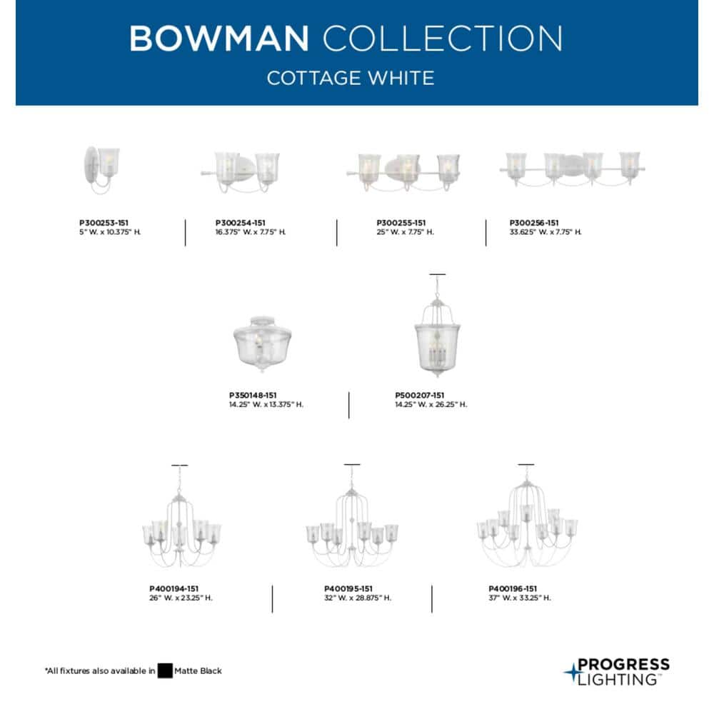 Bowman Cottage White 4-Light Vanity Fixture with Clear Glass Shades