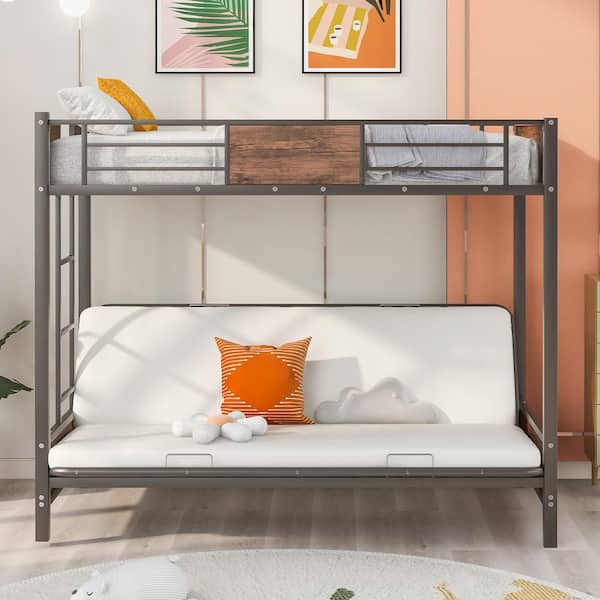 fedme vurdere opadgående URTR Gray Twin Over Full Metal Futon Bunk Bed Frame, Bottom Full Size Bed  Can be Converted into Futon/Seat For Kids, Teens T-01677-E - The Home Depot