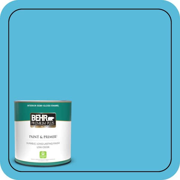 BEHR PREMIUM PLUS 1 qt. #530B-5 Azurean Semi-Gloss Enamel Low Odor Interior Paint & Primer