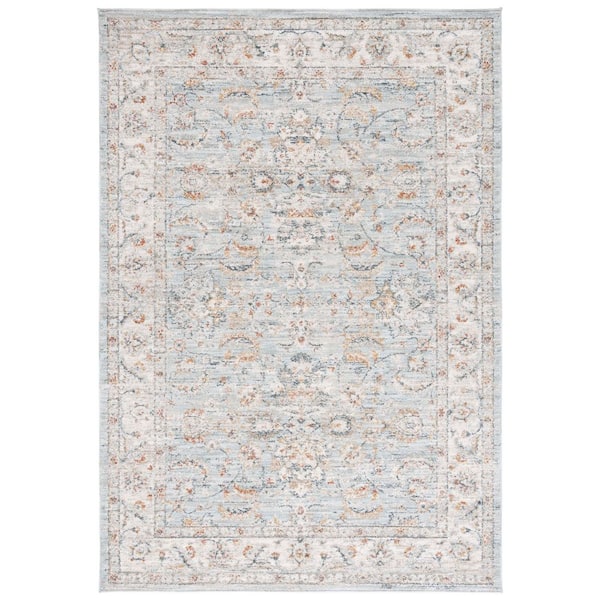 Avalon 9 ft. x 12 ft. Light Blue/Ivory Ornate Distressed Border Area Rug