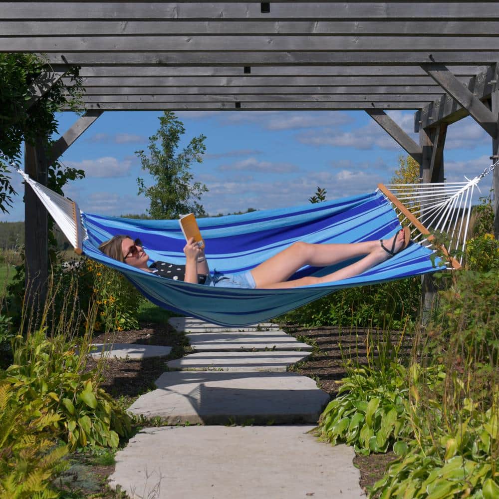 Island Breeze Blue Cotton Double Spreader Bar Hammock