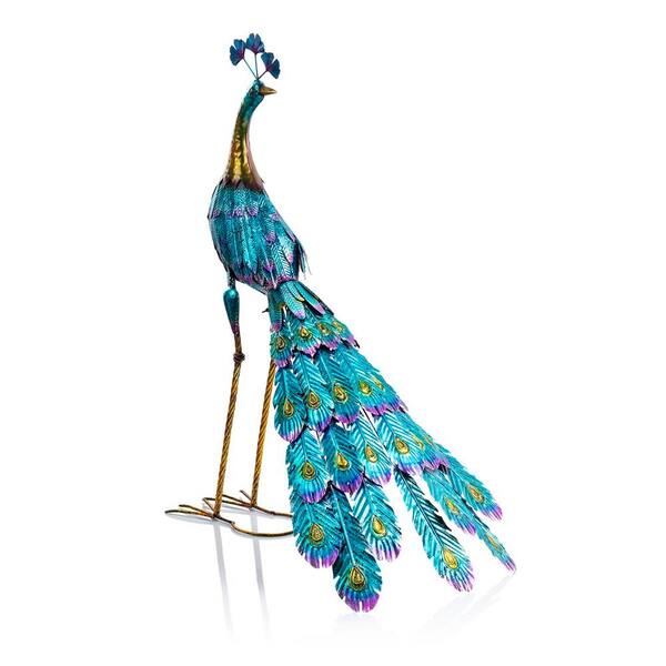 Alpine Metal Peacock Outdoor Statue 22 inch Tall