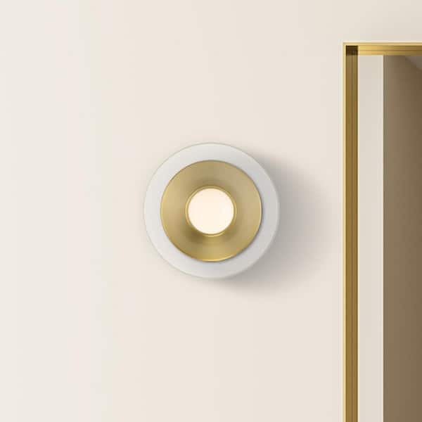 Designers Fountain Litto 6 in. 1-Light Brushed Gold Modern Wall Sconce with Clear Glass Sheild