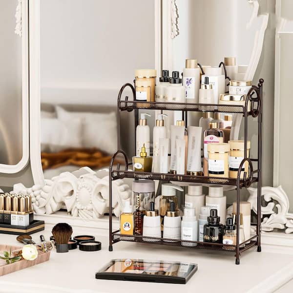 Bathroom Organizer 3-Shelf Brown No Assembly Multifunction Countertop Organizer Shelf Large Capacity Storage