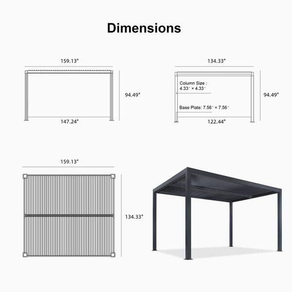 PURPLE LEAF 11 ft. x 13 ft. Gray Aluminum Frame Outdoor Patio