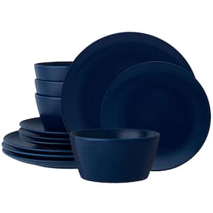 Colorscapes Navy-on-Navy Swirl Porcelain 12-Piece Coupe Dinnerware Set (Service for 4)