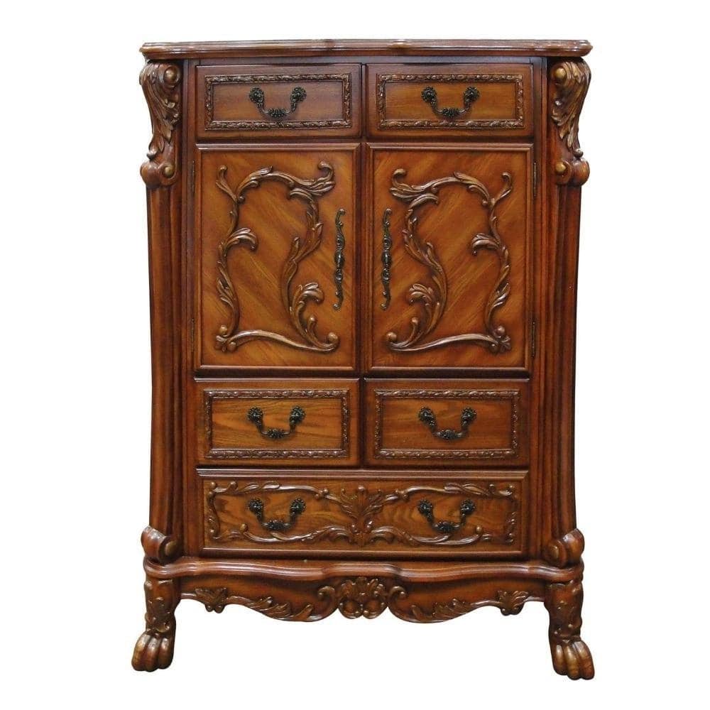 Dresden Cherry Oak 5-Drawer Chest with Carved Details