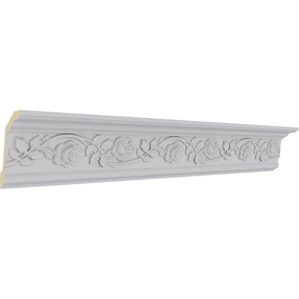 Ekena Millwork 3-3/4 in. x 5-1/2 in. x 94-1/2 in. Polyurethane Rose Crown Moulding