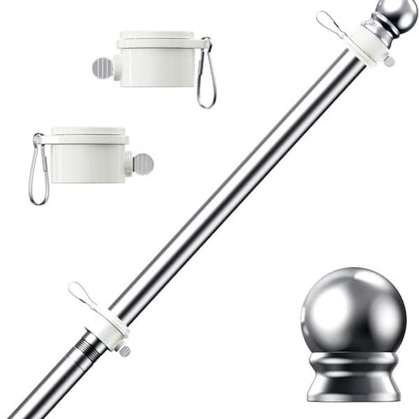 5 ft. Silver Stainless Steel Tangle Free Spinning Rustproof Flagpole for 3x5 Outdoor Flags (Without Bracket)