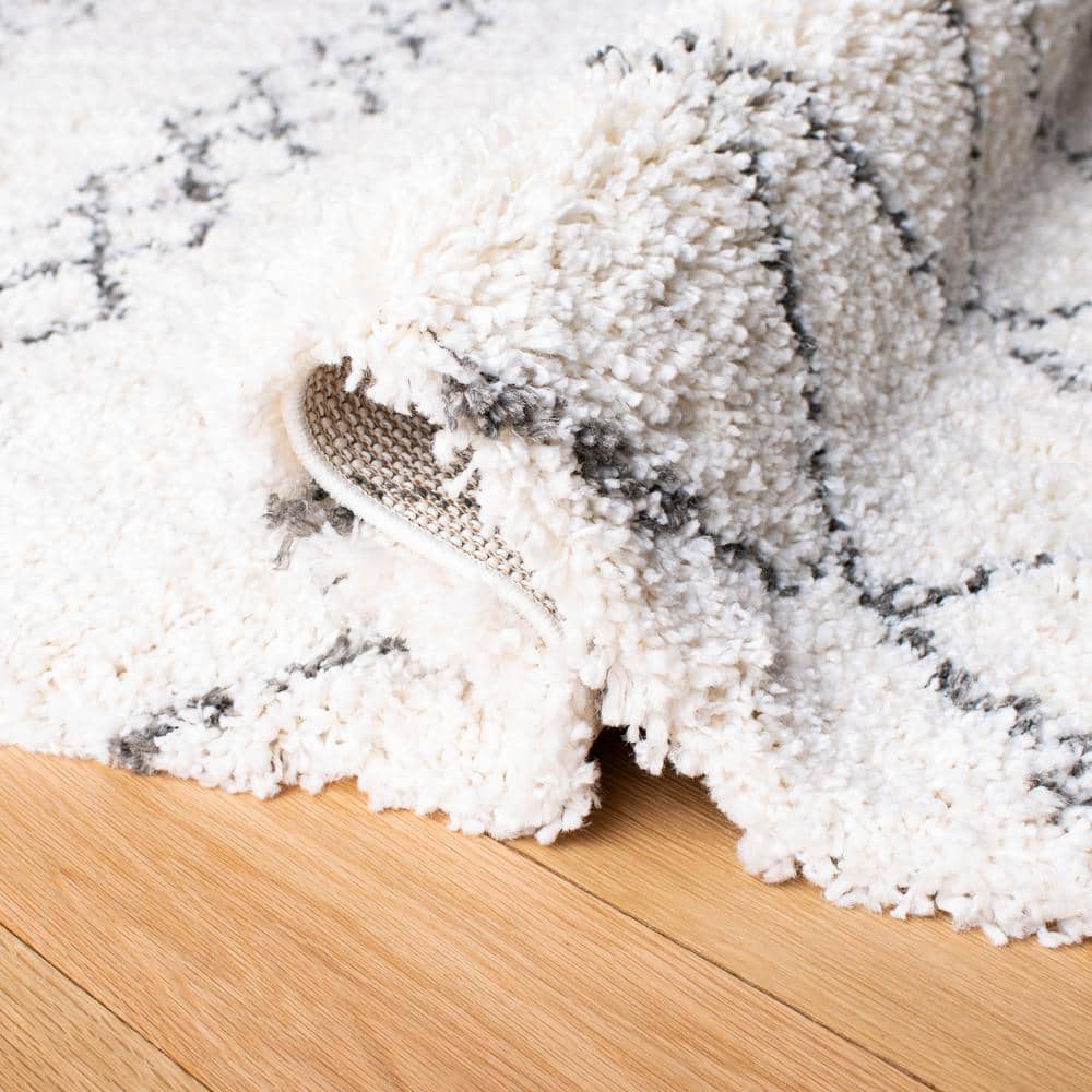 Ivory and Grey Moroccan Fringe Shag 8' x 10' Area Rug