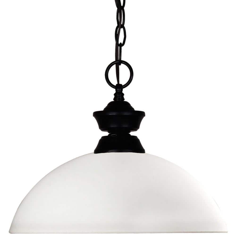 Contemporary Matte Black 14" Bowl Pendant with Opal Glass Shade