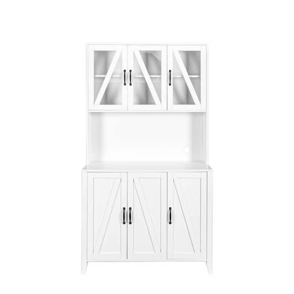 wetiny White Wood 39.37 in. Pantry Cabinet with Glass Doors, Drawers and Open Shelves