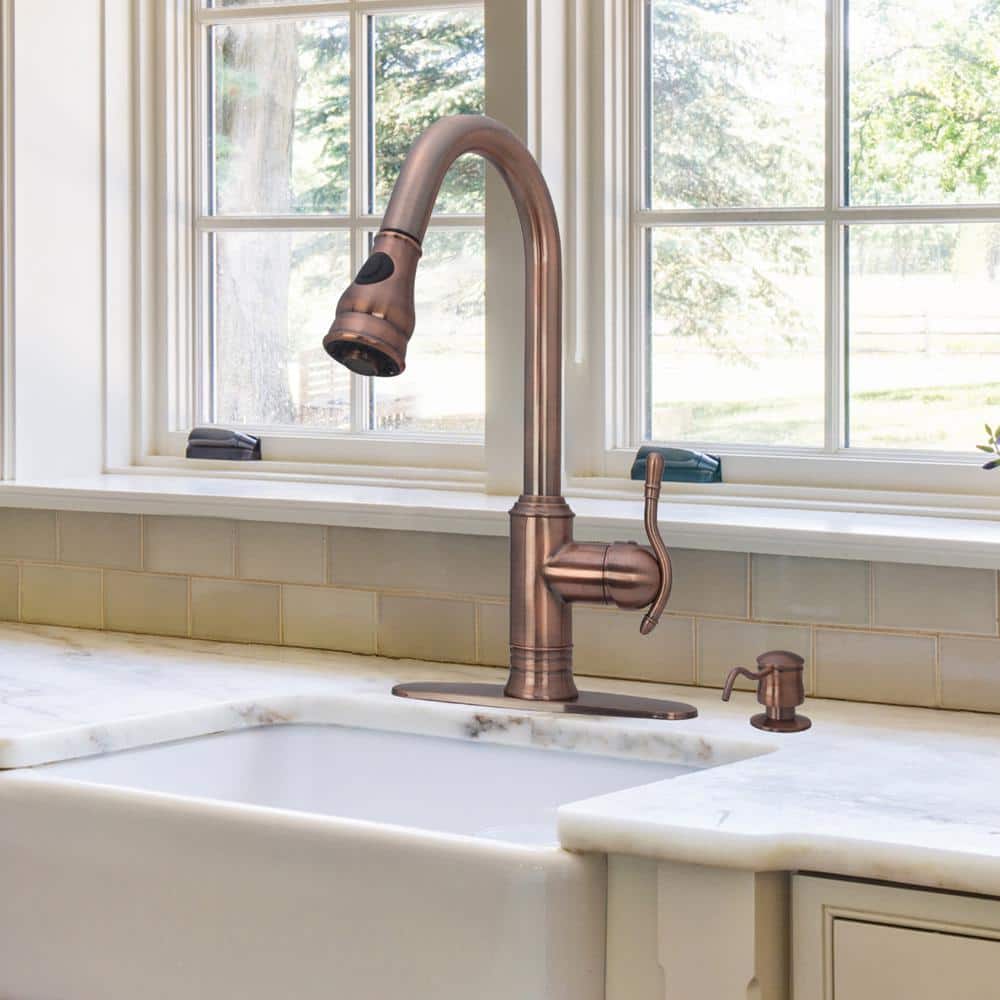 Antique Copper Pull Down Kitchen Faucet with Spray