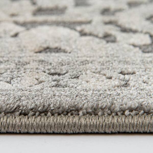 B829) Grey & White Floral Washable Area Rug, 8x10