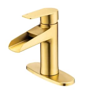 Modern Commercial Single Handle Bathroom Faucet Wide Mouth Spout in Brushed Gold