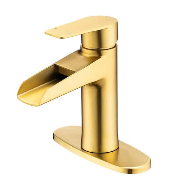 Flynama Modern Commercial Single Handle Bathroom Faucet Wide Mouth Spout in Brushed Gold