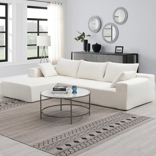 109 in. W Square Arm L Shaped Chenille Modern Sectional Sofa, Minimalist Style Couch, Sleep Sofa in White