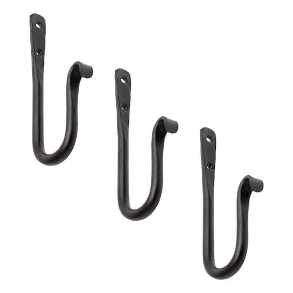 Set of 3 Wrought Iron Multi Purpose J-Hook Brackets 6 in. Long Black Powder Coat Finish