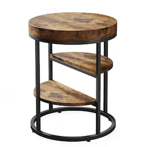Kerlin 19.68 in. Brown Round Wood End Table with 3 Storage Shelves