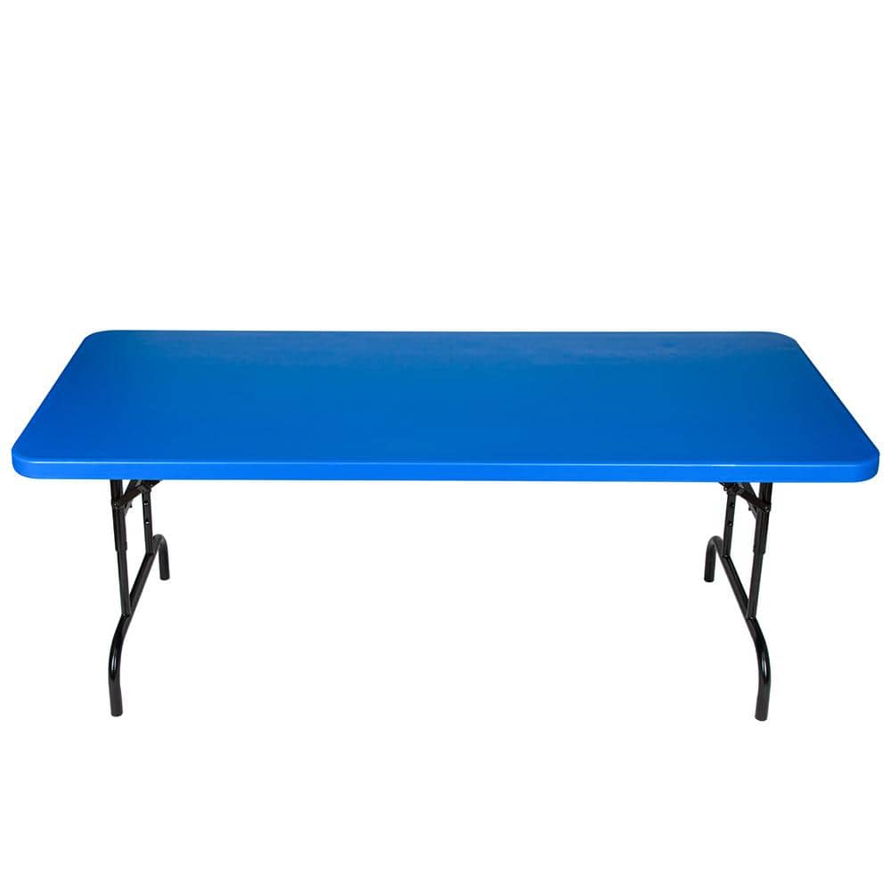 Baldwin Blue Adjustable Height Folding Table with Steel Frame