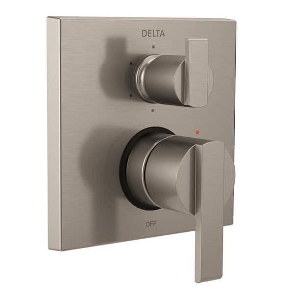Delta Ara Modern 2-Handle Wall-Mount Valve Trim Kit with 6-Setting Integrated Diverter in Stainless (Valve Not Included)