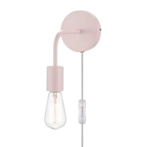 Walter 1-Light Blush Pink Plug-In or Hardwire Wall Sconce with 6 ft. Clear Cord and Inline On/Off Rocker Switch