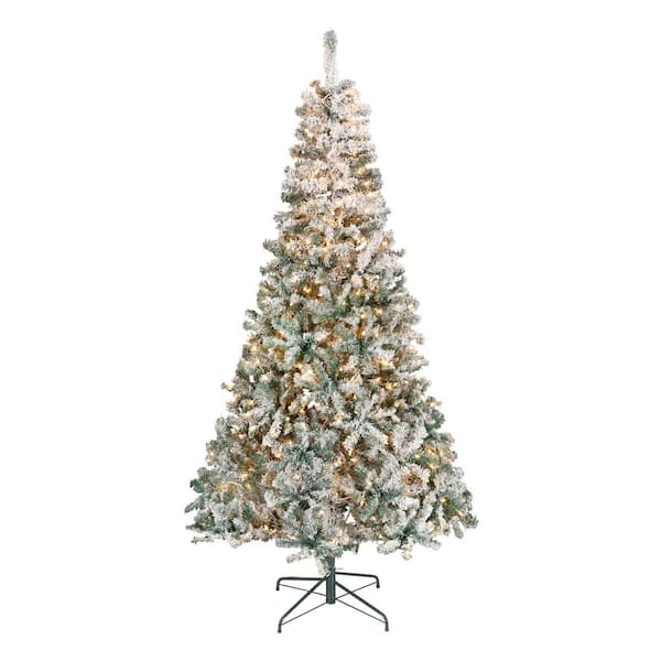 First Traditions 7.5 ft. Acacia Flocked PreLit Artificial Christmas Tree with Clear Lights