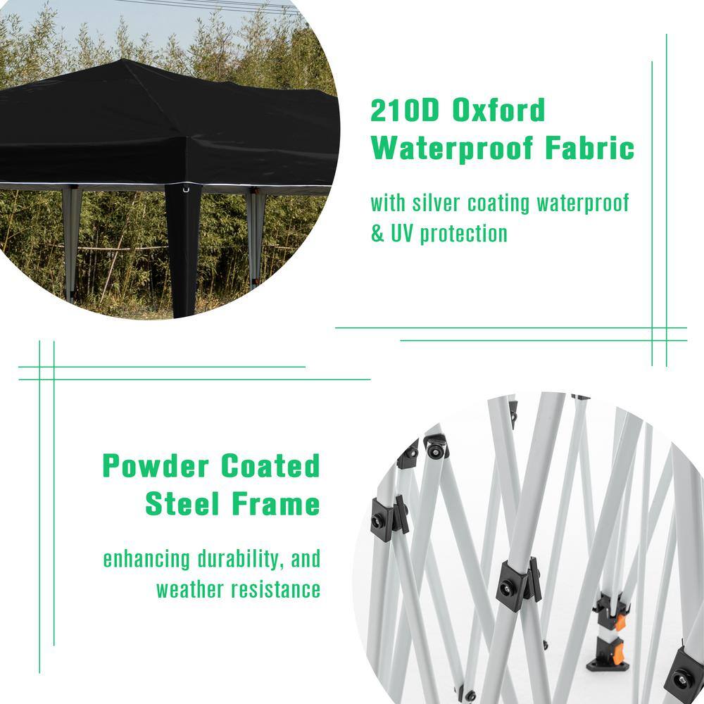 10 ft. x 20 ft. Black Steel Frame Pop-Up Canopy Tent with Adjustable Height and Sidewalls