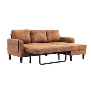 73 in. Modern Coffee Microfiber Reversible Sleeper Sectional Sofa Bed with Side Pocket and Storage Chaise