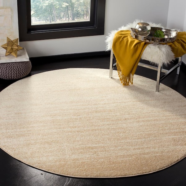 Adirondack 10 ft. x 10 ft. Champagne/Cream Solid Color Striped Round Area Rug