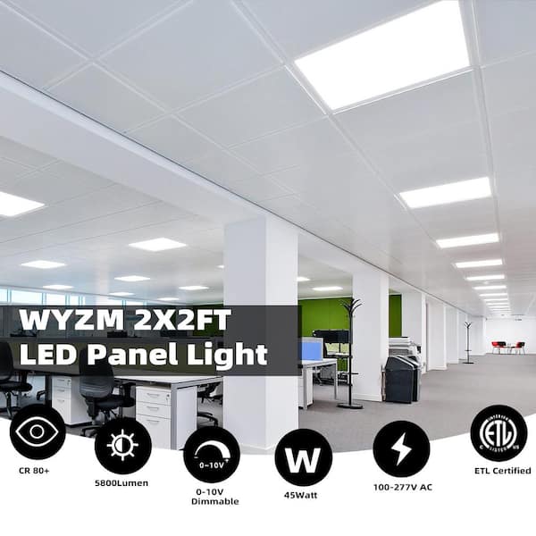 WYZM 2 ft. x 2 ft. 5800 Lumens Integrated LED Panel Light Dimmable 0-Volt-10-Volt 5000K Bright White (12-Pieces)
