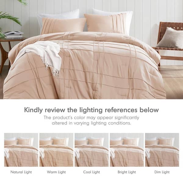 Porter 3-Piece Blush Microfiber King Soft Washed Pleated Comforter Set