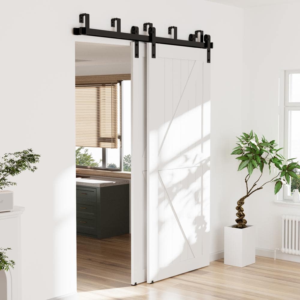 LAZ Sliding Double Bypass Double Door Barn Door Hardware Kit