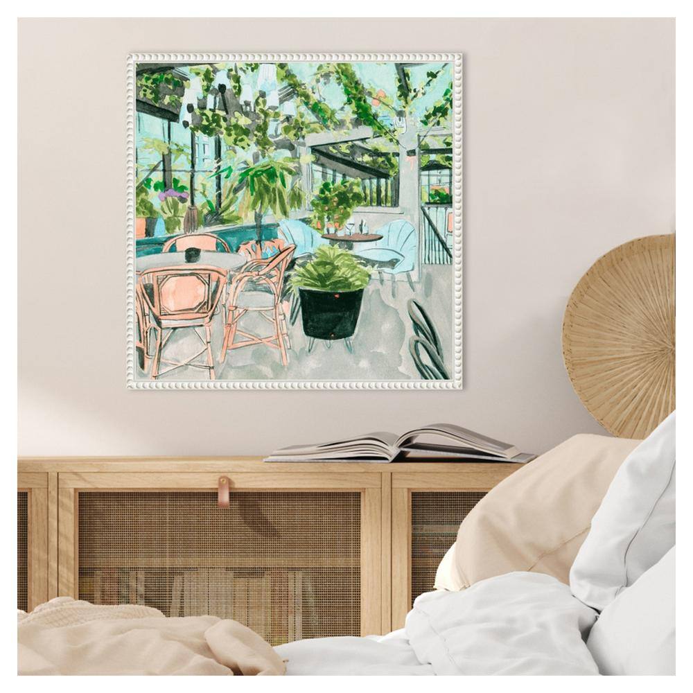 Little Green Cafe I by Melissa Wang 22" White Framed Canvas Wall Art