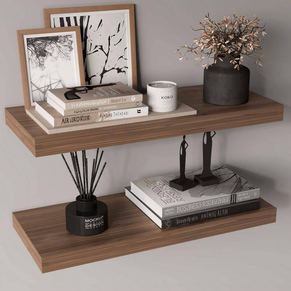 31.5 in. W x 9.8 in. D, Dark Brown, Floating Wall Shelves 2-Set, Storage Sh