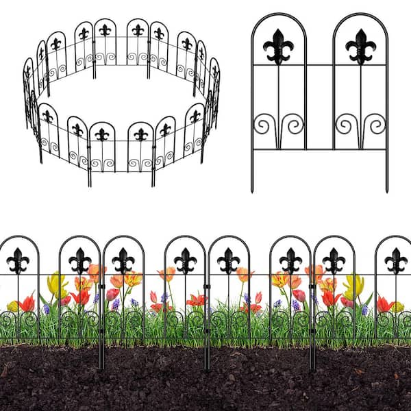 Oumilen 16.5 in. H x 12.6 in. W, Double Flower Style Outdoor Decorative Garden Fence, Metal Rustproof Fence (10-Pieces)