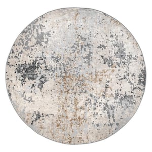 Contemporary Motto Abstract Beige 6 ft. x 6 ft. Indoor Round Area Rug