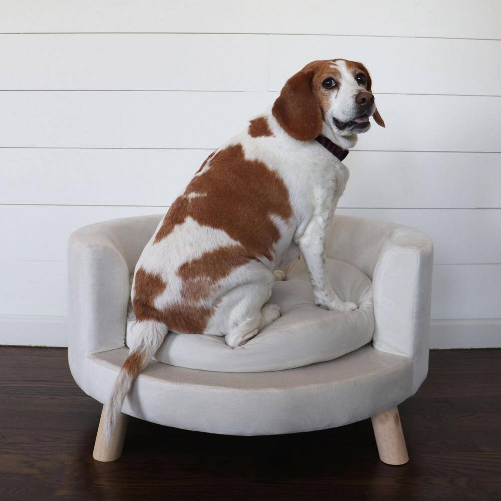 28-Inch White Velvet Elevated Circular Pet Sofa